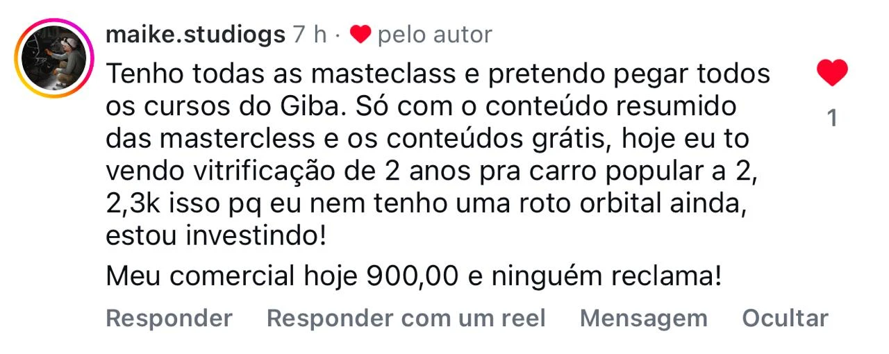 Depoimento: aluno vende vitrificação por mais de R$ 2 mil e comercial a R$ 900