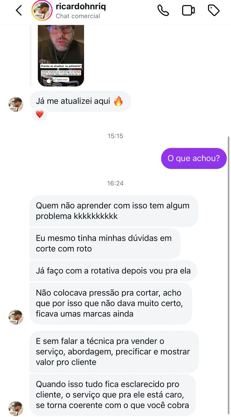 Depoimento: aluno atualizou a técnica e aprendeu a precificar e vender o serviço